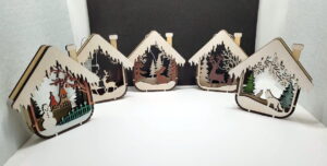 Décos de Noel petits chalets en 3D